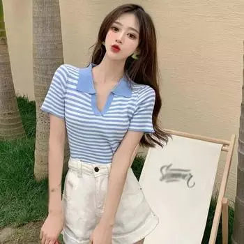 Летняя футболка с короткими рукавами, женская тонкая повседневная женская спортивная футболка с лацканами, женская половина рукава