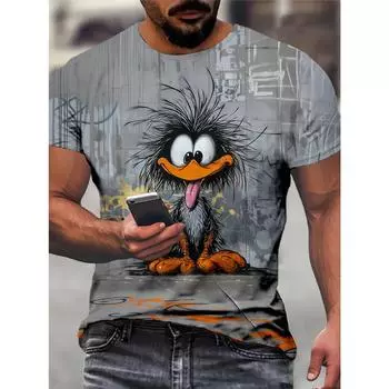 Летняя футболка с круглым вырезом, 3D-принтом с забавным животным, модная, повседневная, с коротким рукавом, мужская S