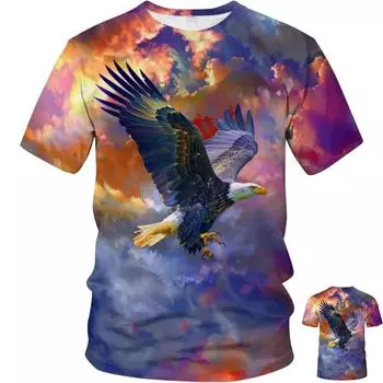 Летняя футболка с круглым вырезом, 3D-принтом с американским флагом и орлом, модная, повседневная, с короткими рукавами, детская, для мальчика 110