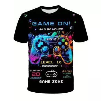 Летняя футболка с круглым вырезом и 3D-принтом с игровым узором, модная повседневная детская футболка с коротким рукавом для мальчика 110