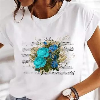 Летняя футболка с круглым вырезом и цветочным принтом в стиле 90-х, модная женская повседневная футболка с короткими рукавами и рисунком. S