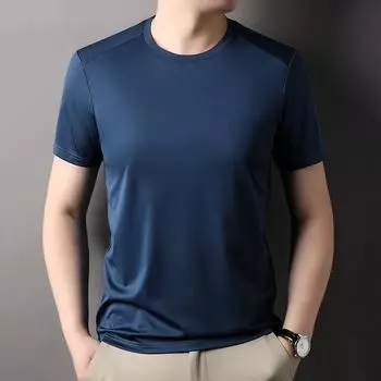 Летняя футболка с круглым вырезом и короткими рукавами из шелка Mulberry. Мужская повседневная тонкая однотонная футболка в корейском стиле с короткими рукавами из шелка Ice Silk. M