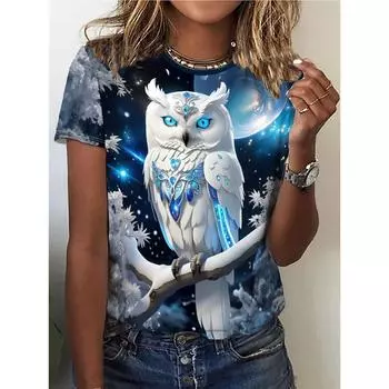 Летняя футболка с круглым вырезом и принтом совы, повседневный топ с коротким рукавом для весны, женская одежда XS