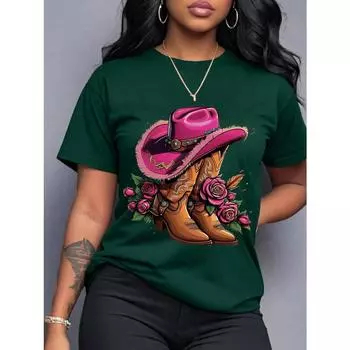 Летняя футболка с круглым вырезом и принтом «Ковбойские сапоги» S