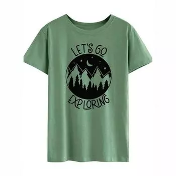 Летняя футболка с круглым вырезом из чистого хлопка с короткими рукавами для женщин. Модные женские футболки с надписью Let s Go S