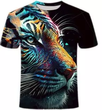 Летняя футболка с круглым вырезом, мужская футболка с рисунком льва и тигра, женская одежда с короткими рукавами, топ XS