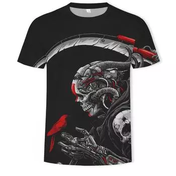 Летняя футболка с круглым вырезом, мужская мода, принт черепа, короткий рукав, женская одежда, быстросохнущий топ XXS-6XL XXS
