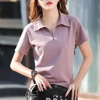 Летняя футболка с лацканами, женская повседневная тонкая хлопковая рубашка, корейская офисная рубашка с коротким рукавом и v-образным вырезом на пуговицах, женские топы S чёрный