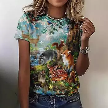 Летняя футболка с милым котом, 3D-принтованные футболки, женская круглая горловина, повседневный спортивный топ с коротким рукавом S