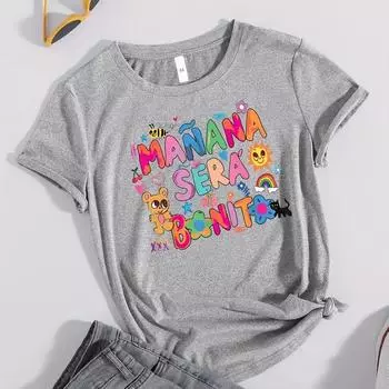 Летняя футболка с милым мультяшным принтом для девочек, повседневный топ с короткими рукавами и круглым вырезом, летний и весенний простой все S белый