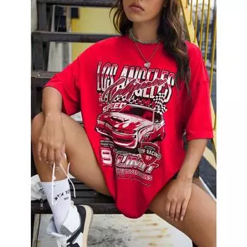 Летняя футболка с принтом автомобиля, мужская и женская, с коротким рукавом, 3D-принт, большие размеры, футболки в стиле хип-хоп, уличные топы в стиле Харадзюку S