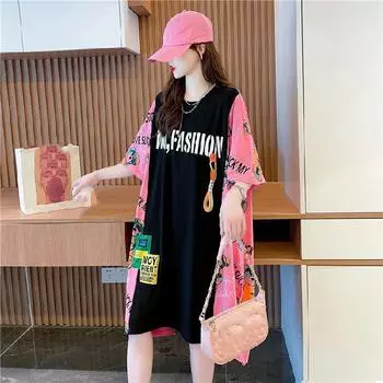 Летняя футболка с принтом букв, топы с коротким рукавом и круглым вырезом, свободные нерегулярные лоскутные пуловеры, повседневная женская одежда XS