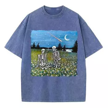 Летняя футболка с принтом черепа и стойки, стираная, свободного покроя, с коротким рукавом, повседневная ретро-одежда, женская одежда 2000 года S