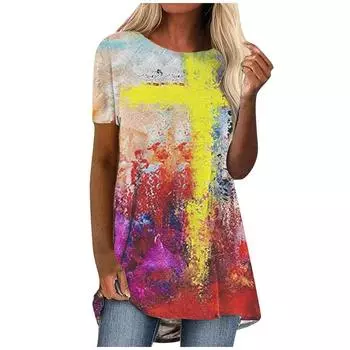 Летняя футболка с принтом Cross Tie Dye 3D, женская мода, уличная одежда, футболки с коротким рукавом, топы Y2K, женская туника, футболка, свободная одежда S