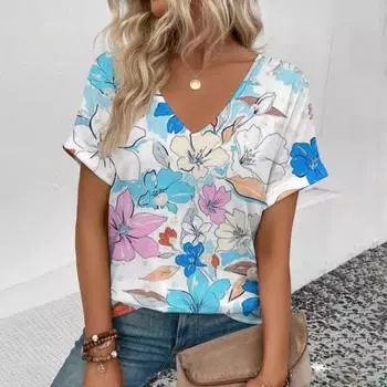 Летняя футболка с принтом «Кокосовая пальма» 3D, женская уличная одежда, повседневные футболки, топы Y2k, женские футболки с V-образным вырезом в стиле Харадзюку, свободная одежда S