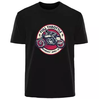 Летняя футболка с принтом ретро-мотоцикла высокого качества для мужчин из 100% хлопка, дышащая, впитывающая пот, повседневная модная мужская уличная одежда S чёрный