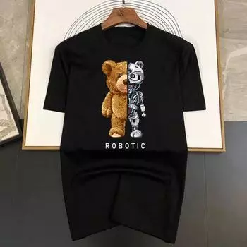 летняя футболка с принтом робота-медведя в стиле харадзюку, забавная футболка для мужчин, футболка с коротким рукавом, повседневная белая футболка, женская модная одежда S бежевый