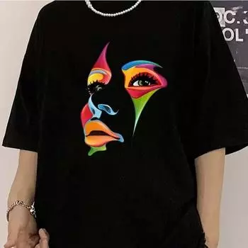 Летняя футболка с принтом в виде лица леди, дышащая, с коротким рукавом, женская уличная удобная футболка, мягкие повседневные топы XS темно-синий
