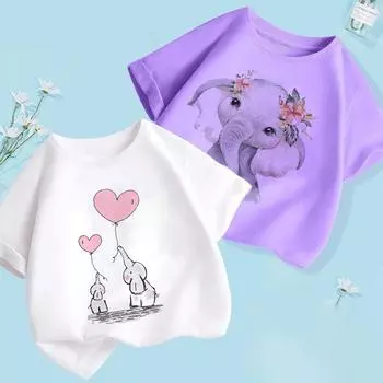 Летняя футболка с рисунками животных для маленьких мальчиков и девочек, милая летняя одежда с короткими рукавами и принтом «Слоненок для малышей». 4T(110)