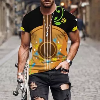 Летняя футболка с рисунком гитары, 3d футболка, летняя футболка, 3d мужские модные футболки, уличные топы и футболки в стиле хип-хоп 4XL
