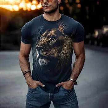 Летняя футболка с рисунком льва и животным, повседневная футболка с 3d принтом и коротким рукавом, модные футболки больших размеров, уличная одежда, футболки, одежда XS