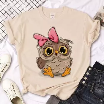 Летняя футболка с совой, женские дизайнерские футболки с короткими рукавами, уличная одежда для девочек S