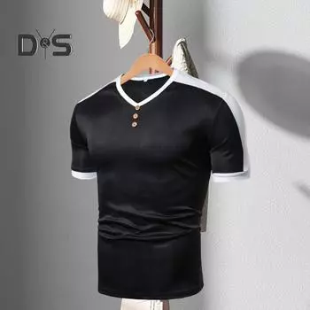 Летняя футболка с V-образным вырезом, дышащая, очень мягкая, впитывающая пот, однотонная деловая рубашка, уличная одежда для мужчин M белый