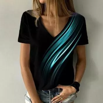 Летняя футболка с v-образным вырезом, свободная удобная рубашка с принтом, простая модная уличная женская футболка, повседневные универсальные топы, одежда S