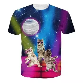 Летняя футболка с забавными котами с 3D принтом, мужская футболка с рисунком Galaxy Cat, с коротким рукавом, индивидуальные повседневные уличные футболки с круглым вырезом, одежда 6XL