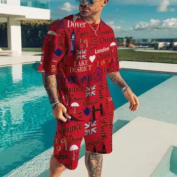 Летняя футболка Sers, мужской спортивный костюм, пляжные шорты, брюки, костюм, мужская одежда, индивидуальный комплект с буквами, мужской спортивный забавный тканевый костюм большого размера XXXL