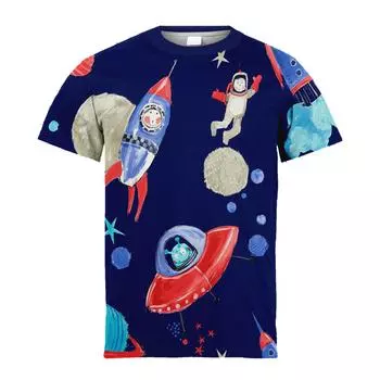Летняя футболка со звездным небом, детский топ, космическая галактика, астронавт, детская футболка с 3d принтом Вселенной, звездное небо для мальчиков и девочек 100