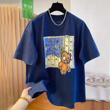 Летняя футболка свободного покроя из чистого хлопка, женская уличная одежда, футболки с коротким рукавом в стиле Харадзюку для женщин, топы Y2k, унисекс S