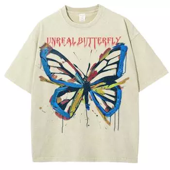 Летняя футболка свободного покроя женская с рисунком бабочек и круглым вырезом, унисекс, с коротким рукавом, повседневная, удобная S