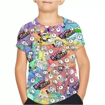 Летняя футболка The Battle Cats для малышей, с коротким рукавом, для мальчиков и девочек, с принтом на день рождения, детская одежда, топы с героями мультфильмов, подарок 100 белый