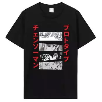 Летняя футболка унисекс из 100% хлопка, топы в японском стиле, аниме Манга, летняя черная футболка с короткими рукавами, женская футболка L