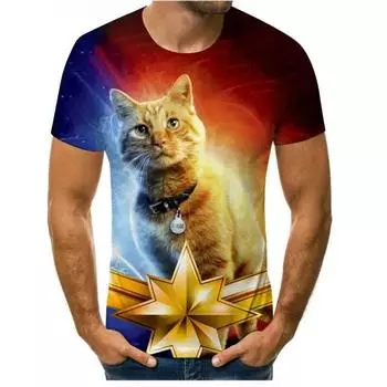 Летняя футболка унисекс с 3D-принтом котенка, летняя футболка большого размера со свободным верхом XS
