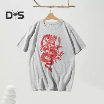 Летняя футболка унисекс с принтом дракона, круглым вырезом и короткими рукавами, свободный пуловер, чистый цвет, повседневная мягкая дышащая футболка средней длины, повседневная футболка 3XL чёрный
