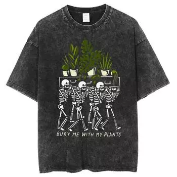Летняя футболка унисекс Y2K с принтом черепа и растений, унисекс, короткий рукав, повседневная, забавная, мужская S