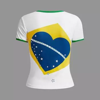 Летняя футболка узкого кроя с круглым вырезом Y2K в Европе и Америке S белый