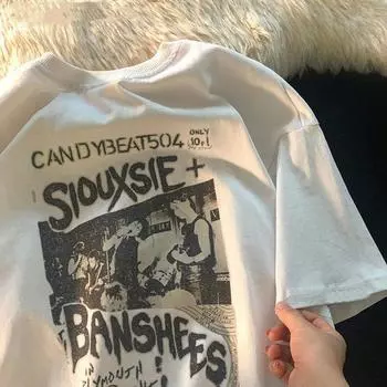 Летняя футболка в стиле гранж Harajuku, женская футболка с коротким рукавом, уличная одежда в стиле хип-хоп, топы, женская одежда Y2k XS белый