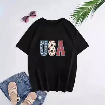 Летняя футболка женская с буквенным принтом из чистого хлопка с короткими рукавами футболки женские S белый