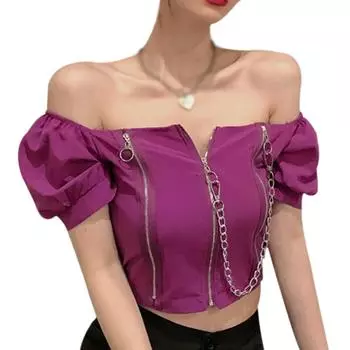 Летняя футболка женская с квадратным вырезом, на молнии, с открытым пупком, сексуальный облегающий топ с короткими рукавами, пуловер Camiseta Saco