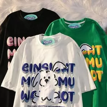 Летняя футболка женская с принтом кролика и алфавита, свободная, с короткими рукавами и круглым вырезом, Harajuku Design Y2k, топ Kawaii Cute Female T Shirt S