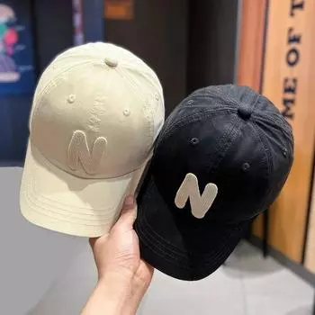 Летняя хлопковая бейсбольная кепка для мужчин и женщин, однотонная кепка с буквой N, корейская повседневная регулируемая шляпа Snapback Adjustable красный