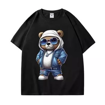Летняя хлопковая футболка 2024, ограниченная серия, футболки с графическим принтом мультяшного медведя, футболка унисекс большого размера, модная футболка в стиле Y2k 2XL