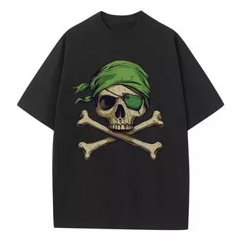 Летняя хлопковая футболка Графические футболки Мешковатая Со спущенными плечами Оверсайз Дизайн с коротким рукавом Одежда Графические топы с логотипом пирата S