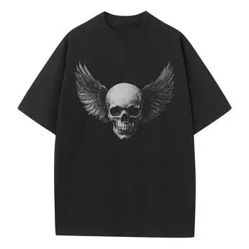 Летняя хлопковая футболка, графические футболки, мешковатая, со спущенными плечами, оверсайз, с коротким рукавом, дизайнерская одежда, топы с графикой крыльев и черепа S