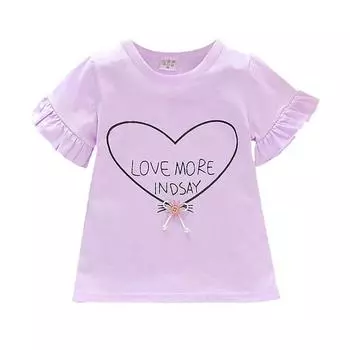 Летняя хлопковая футболка с буквенным сердечным принтом для маленьких девочек, топы, блузка, детские повседневные футболки с короткими рукавами M