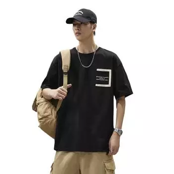 Летняя хлопковая футболка с короткими рукавами, мужская базовая рубашка с половиной рукавов, свободный топ с карманом и принтом XXXXL