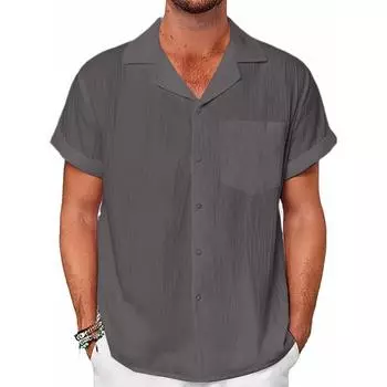 Летняя хлопковая конопляная хлопковая тонкая повседневная однотонная рубашка со стоячим воротником синего цвета свободного покроя XL